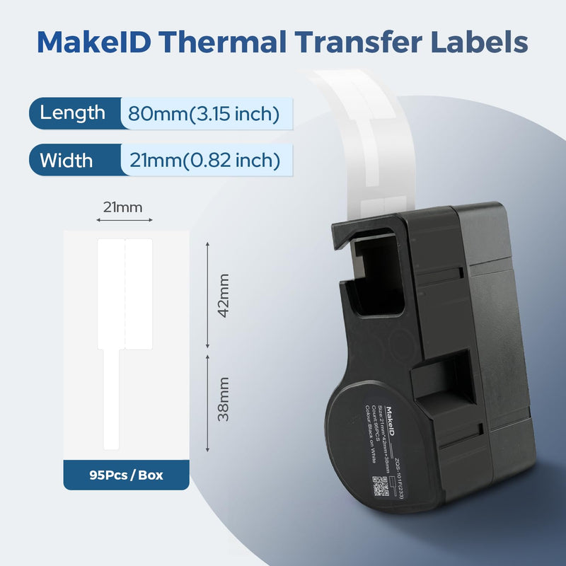 MakeID D50 T-Flag/P-Flag PET Label Cartridge for Indoor/Outdoor Wire and Cable Labeling, Black on White - for D50 Label Printer 21*42+38mm(95 Labels) P-Flag
