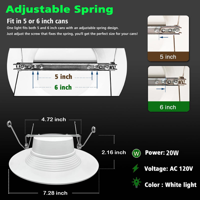[Australia - AusPower] - 5 inch & 6 inch Retrofit LED PIR Motion Sensor Downlight,LED Recessed Light, 20W 120V-256V, 2000LM,Motion Activated Dusk to Dawn, Auto On/Off Indoor Outdoor Lighting (5500K Daylight) 2 Pack white light 
