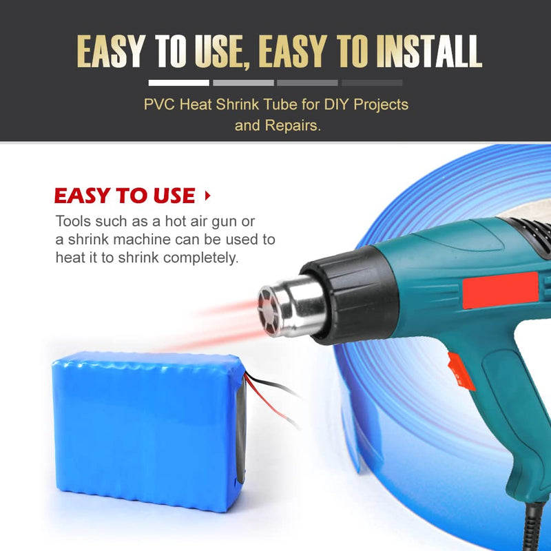 [Australia - AusPower] - Flat Width 7.9in(200mm) PVC Heat Shrink Wrap Tube for 18650 21700 Lithium Battery DIY Battery Packs Blue Length 9.9ft (3m) 3M(9.9ft) Length 200mm(7.9in) Flat Width 