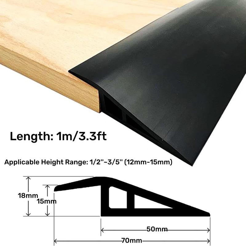 Floor Transition Strip PVC Door Threshold Ramp Doorway Edge Trim Flooring Edging Trim for Laminate Doorway Carpet Tile Floor Edge Threshold from 1/2" to 3/5" (Black, 3.3Ft) Black