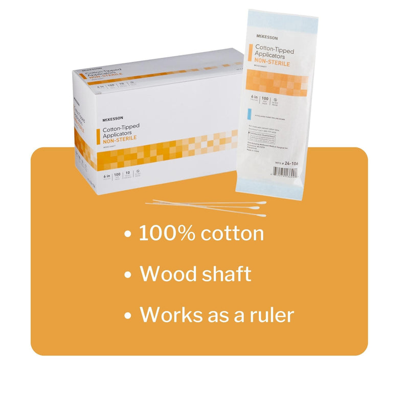 [Australia - AusPower] - McKesson Cotton-Tipped Applicator Swabstick, Non-Sterile, Wood Shaft, 6 in, 100 Count, 10 Packs, 1000 Total (1000 ct) 