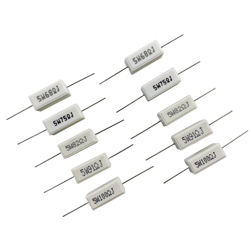 [Australia - AusPower] - 30 Values 60 Pieces Ceramic Cement Resistor KIT 5W Resistance 5 Watt ±5% Power Resistors (0.01 Ohm - 100 Ohm) 0.01Ω-100Ω 60 PCS 