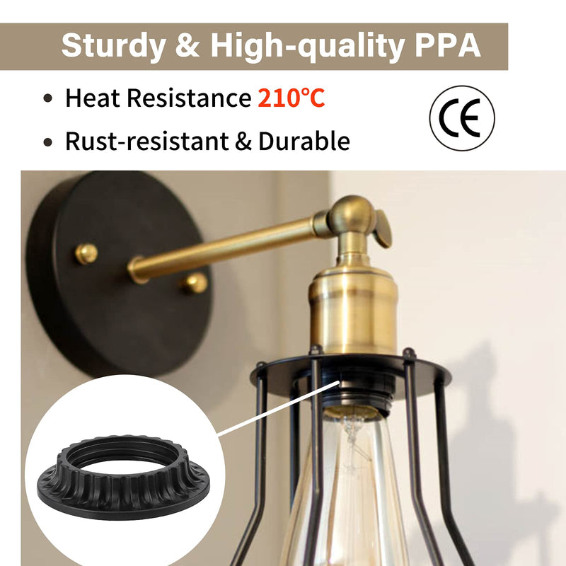 DiCUNO Lamp Shade Rings, E26 Light Socket Collar Ring, Black Threaded Reducer 1-3/8 Inches (34mm) and 1-1/2 Inch (39mm), Hanging Lamp Holder Parts, (34mm * 2pcs; 39mm * 2pcs) 1-3/8" and 1-1/2" Black