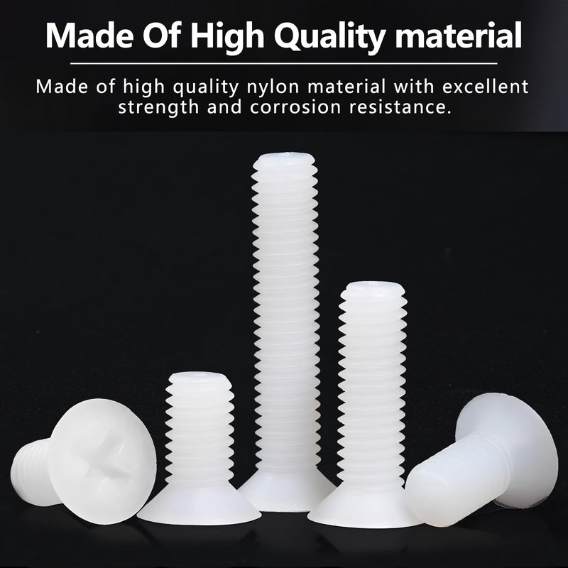 [Australia - AusPower] - 1250PCS White Flat Head Phillips Screws Bolts and Nuts, M2 M3 M4 M5 M6 Metric Full Threaded Phillips Cross Recessed Nylon Plastic Bolts Nuts Assortment Kit Set for Insulate or Fasten PCB Board 