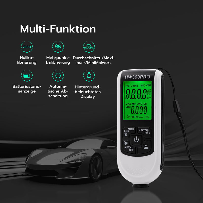 [Australia - AusPower] - Mcbazel Digital Coating Thickness Gauge, Paint Thickness Gauge, Car Paint Gauge, Measuring Range 0 to 2000um 