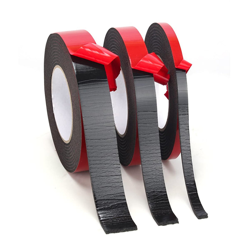 Unifizz PE Foam Double Sided Adhesive Tape Sponge Mounting Tape 2mm Thick 5m Length 5mm Wide Red Film Sticker Foam Glue Strip Sealing for Indoor Outdoor and Home Office Decor, Black 2 Rolls