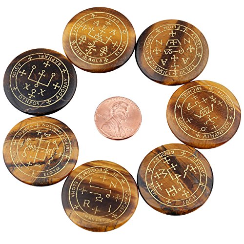 rockcloud 7PCS Tiger's Eye Engraved Magic Circle Round Healing Crystal