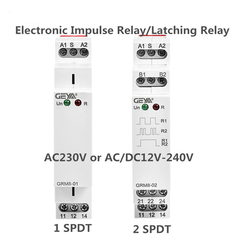 [Australia - AusPower] - GEYA Electronic Latching Relay Memory Relay Impulse Relay 2SPDT 16A Wide Range Voltage AC/DC12V-240V Din Rail Mounted(GRM8-02,AC/DC12V~240V) AC/DC12V~240V GRM8-02 
