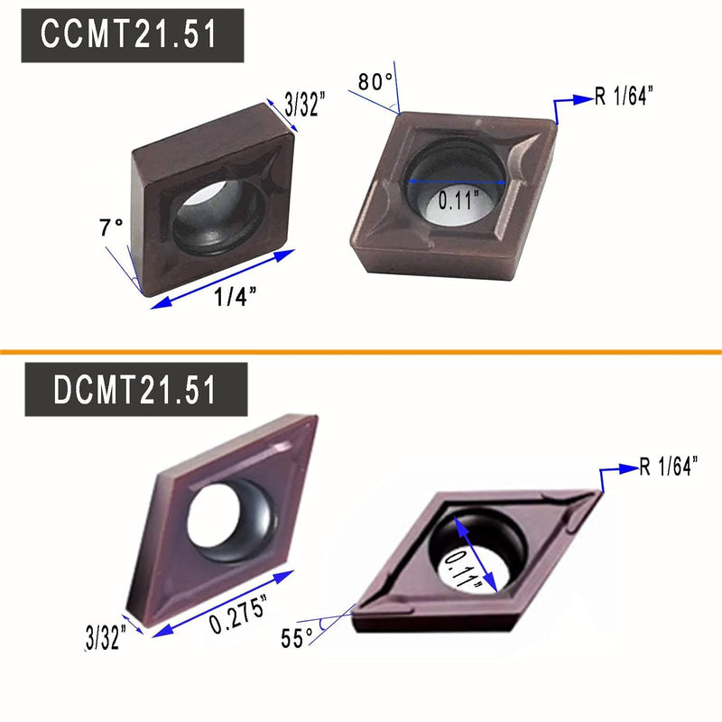 [Australia - AusPower] - Hunricho 20 Pieces Carbide Insert Cutter for Regular Stainless Steel Machines Lathe Milling Inserts Turning Tools with Case DCMT070204DCMT21.51 CCMT060204 CCMT21.51 for Stainless Steel 20pcs (DCMT21.51 + CCMT21.51) 