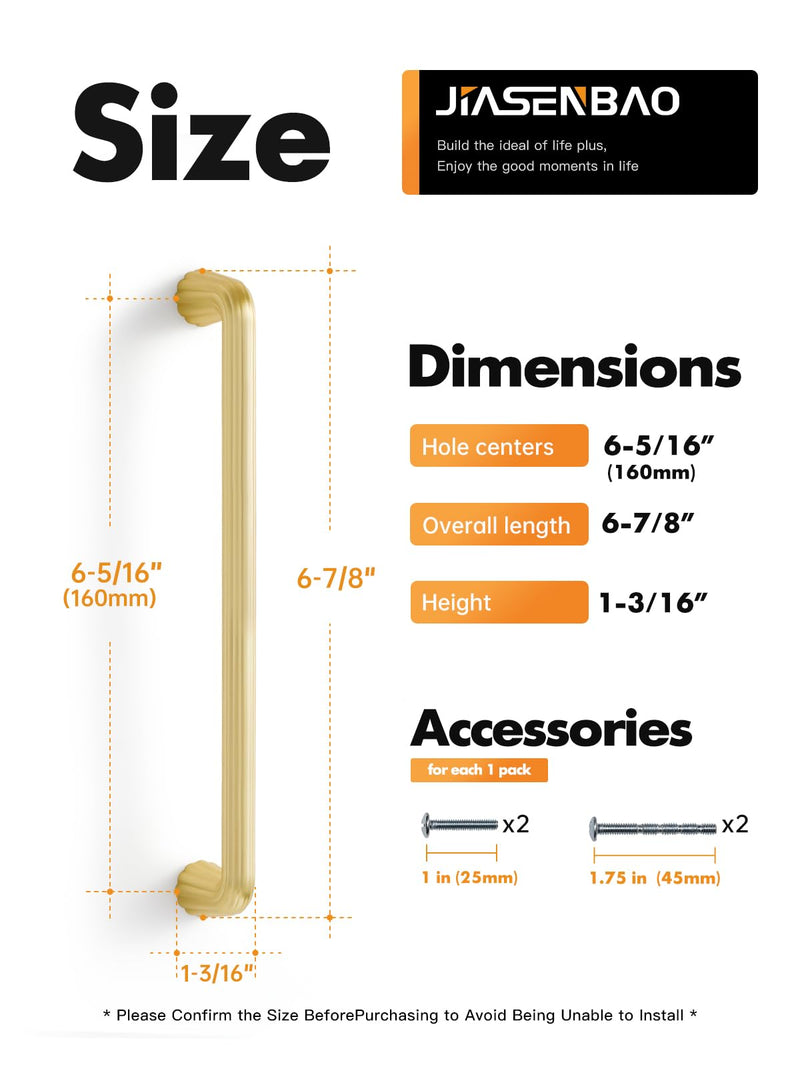 5 Pack Gold Cabinet Pulls 6.3" Hole Center Brushed Brass Drawer Pulls Bathroom Dresser Handles Hardware Zinc Alloy Pull - 6-5/16 Inch Hole Center Brushed Gold 5