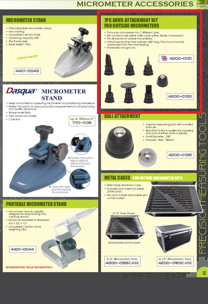[Australia - AusPower] - HHIP 4200-0130 7 Piece Anvil Attachment Kit for Outside ?icrometers Standard 