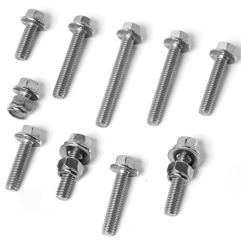 1/4-20 Flange Hex Bolts Screws Nylon Insert Lock Nuts Flat Washers Kit, Stainless Steel 304, Fully Threaded Hex Bolt 1/4-20 x 1/2" 3/4" 1" 1-1/4" 1-1/2" 1-3/4" 2" Length