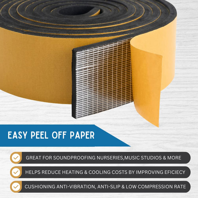 High Density Foam Weather Stripping Door Seal Strip Insulation Tape Roll for Insulating Door Frame, Window, Air Conditioner | Self Adhesive Sealing Weatherstrip (3 in x 1/4 in x 10 Ft, Black) 3 In x 1/4 In x 10 Ft