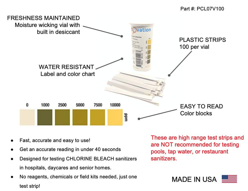 [Australia - AusPower] - Extra High-Level Chlorine Test Strips, 0-10,000 ppm [Vial of 100 Strips] 