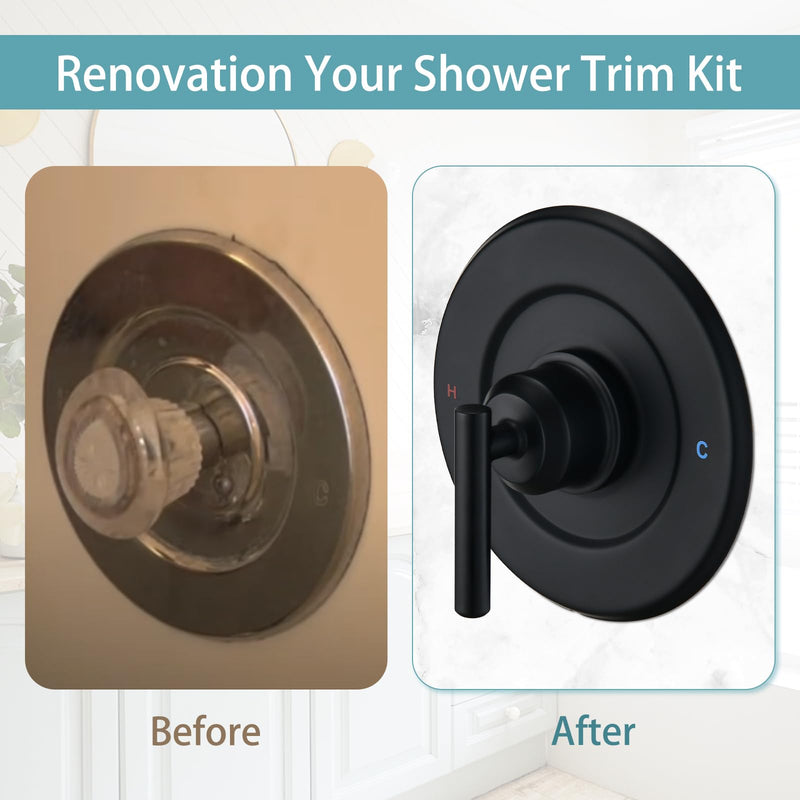 Replacement for Moen Posi-Temp Valve Only Shower Faucet Trim Kit (Valve& Catridge Not Inclued), Volume and Temperature Control Level Handle, Matte Black