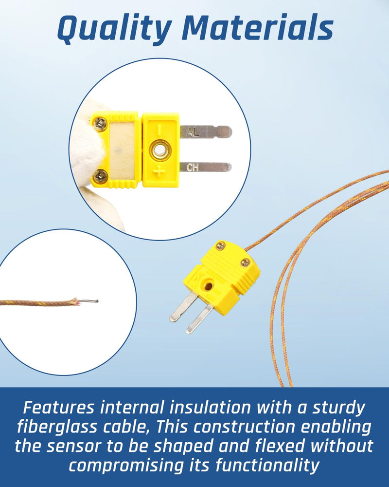 [Australia - AusPower] - 5 Pcs K Type Mini-Connector Thermocouple Temperature Probe Sensor 1 Meters Long Measure Range -50°C~482°C (-58°F~899°F) 