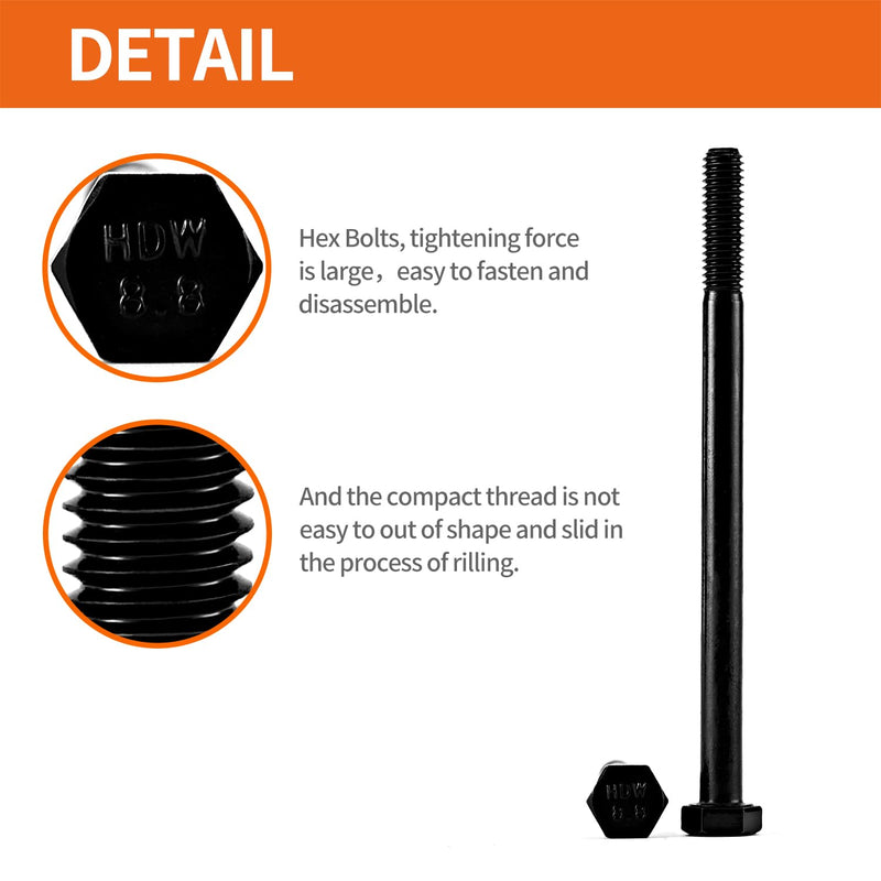 [Australia - AusPower] - M6-1.0 x 100mm Heavy Duty Hexagon Bolts Hex Head Screws, 8.8 Grade Alloy Steel, Black Oxide Finish, Metric Machine Partially Threaded, 10PCS M6-1.0 x 100mm(10PCS)Partially Threaded 