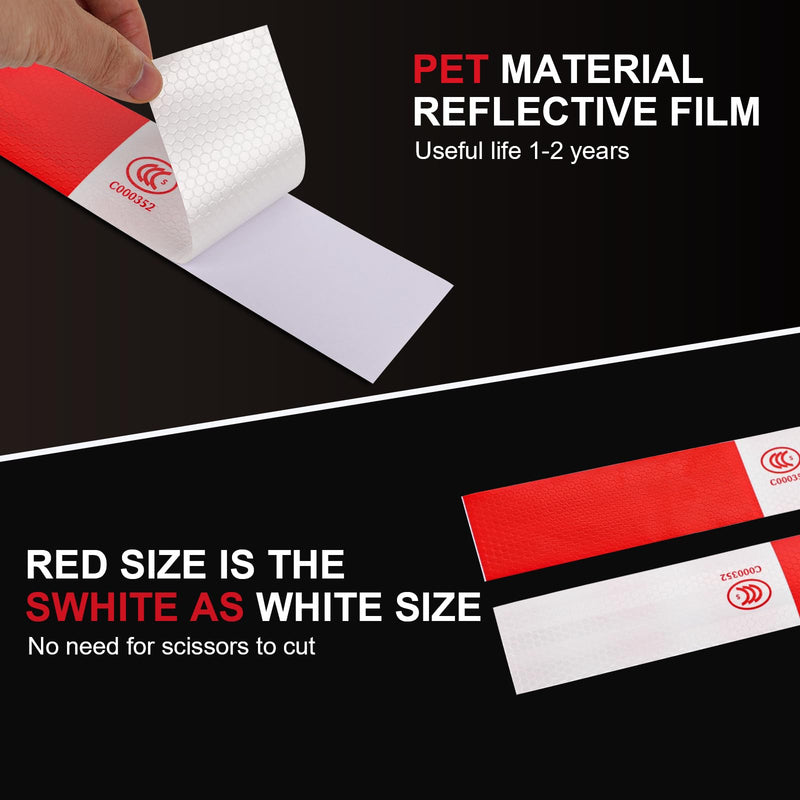20Pcs Reflective Tape, Red/White Self-Adhesive Trailer Reflector Outdoor Waterproof Safety Caution Warning Stickers for Trailers, Trucks, Boats, Cars, Road Signs 20PCS