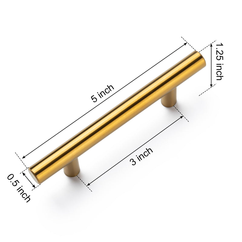 Aegero 25 Pack Cabinet Pulls Brushed Brass Stainless Cabinet Handles, for Kitchen and Bathroom Cabinets, 5 Inch Length, 3 Inch Hole Center Gold