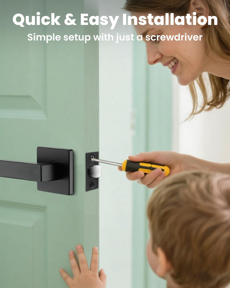 Passage Door Lever Dummy GreenShield Exterior Interior Door Handle for Hallway Closet Heavy Duty Non-Locking Lever Sets No Key Door Knob for Right Left Handed Door (1 Pack, Matte Black) 1 Pack Passage Matte Black