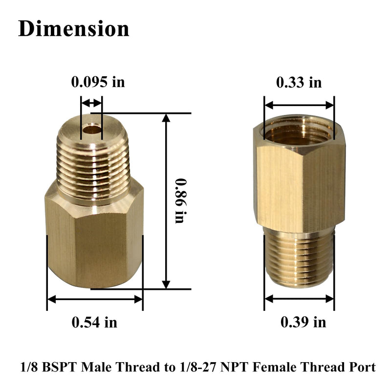 [Australia - AusPower] - 2PCS 1/8 BSPT Male to 1/8-27 NPT Female, Thread Adapter for Gauge 
