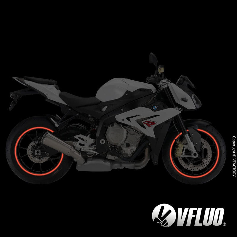VFLUO - Motorcycle Reflective Wheel Stripes kit, 1 Wheel Rim Stickers Pack, 3M Technology™ - High lateral Visibility, Discreet and Design, Easy Installation