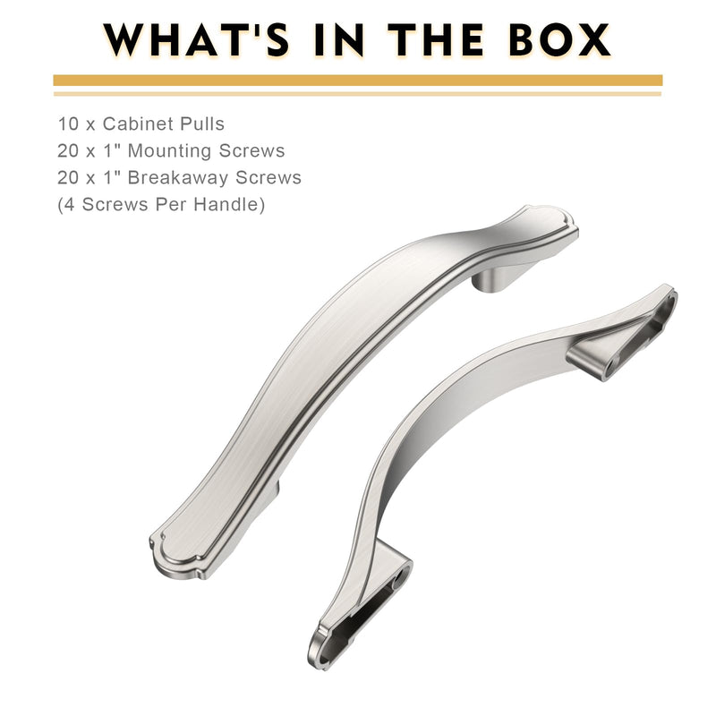 10 Pack Brushed Satin Nickel Kitchen Cabinet Handles Cabinet Pulls 3 inch Hole Center Cabinet Hardware Drawer Handles for Cabinet Dresser and Cupboard AT2792BSN 3 Inch Hole Centers 10 Pack