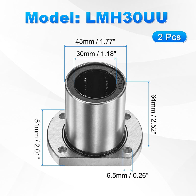 [Australia - AusPower] - PATIKIL LMH30UU Linear Ball Bearings 30mm Bore Dia 45mm OD 51mm Long 6.5mm Hole, 2Pcs Round Flange Linear Motion Bushing Double Side Rubber Sealed Rod Liner Shaft for Machine 3D Printer 2 