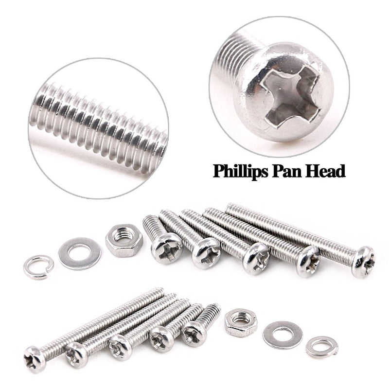 [Australia - AusPower] - Glarks 560Pcs M2 M3 Phillips Pan Head Stainless Steel Screws Bolts Nuts Lock and Flat Washers Assortment Kit 