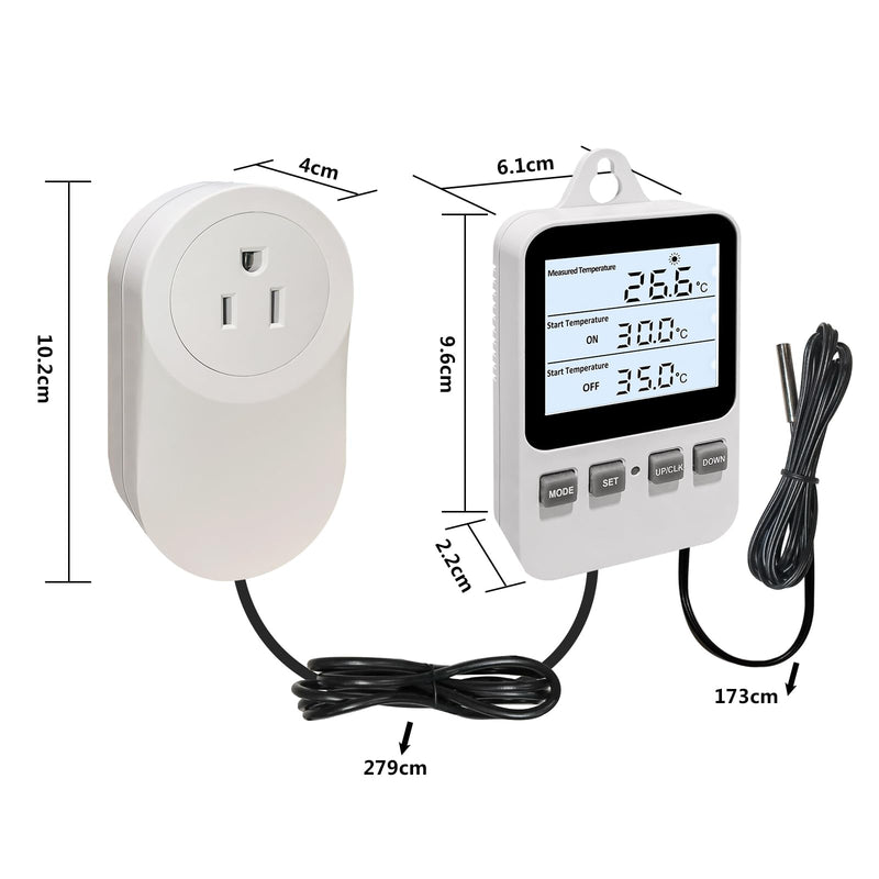 [Australia - AusPower] - Temperature Controller Heating Cooling Mode Digital Thermostat 120V 15A Plug in Thermostat Controlled Outlet for Reptile Greenhouses Seedling Mat Incubation Terrarium 