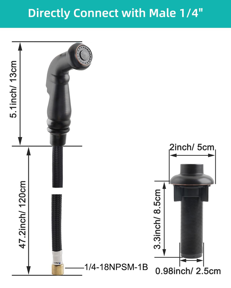 Hygie Rinse Universal Fit Kitchen Faucet Sprayer Attachment/Hose/Holder Set Compatible with Moen/Delta Faucet Sprayer Replacement, Kitchen Sink Side Sprayer Head, Oil Rubbed Bronze Sprayer Head/Hose/Holder Set