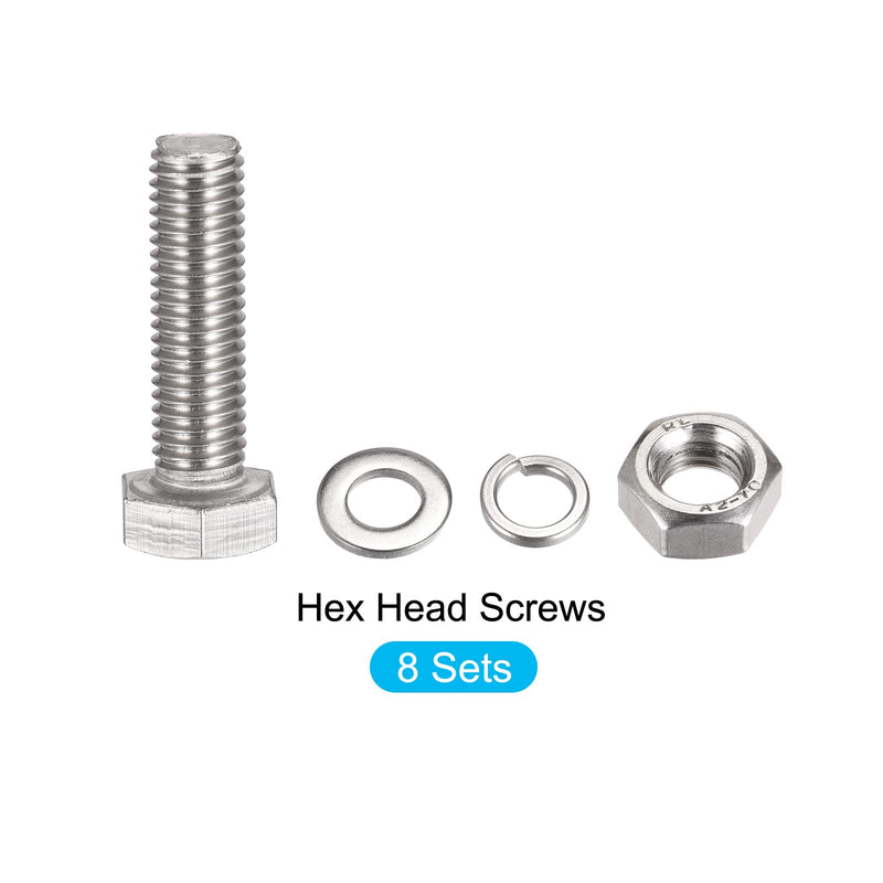 [Australia - AusPower] - METALLIXITY Hex Head Screws Bolts, Nuts, Flat & Lock Washers Kits (M10x40mm) 8Sets, 304 Stainless Steel Assortment Kit - for Home Appliance M10x40mm 