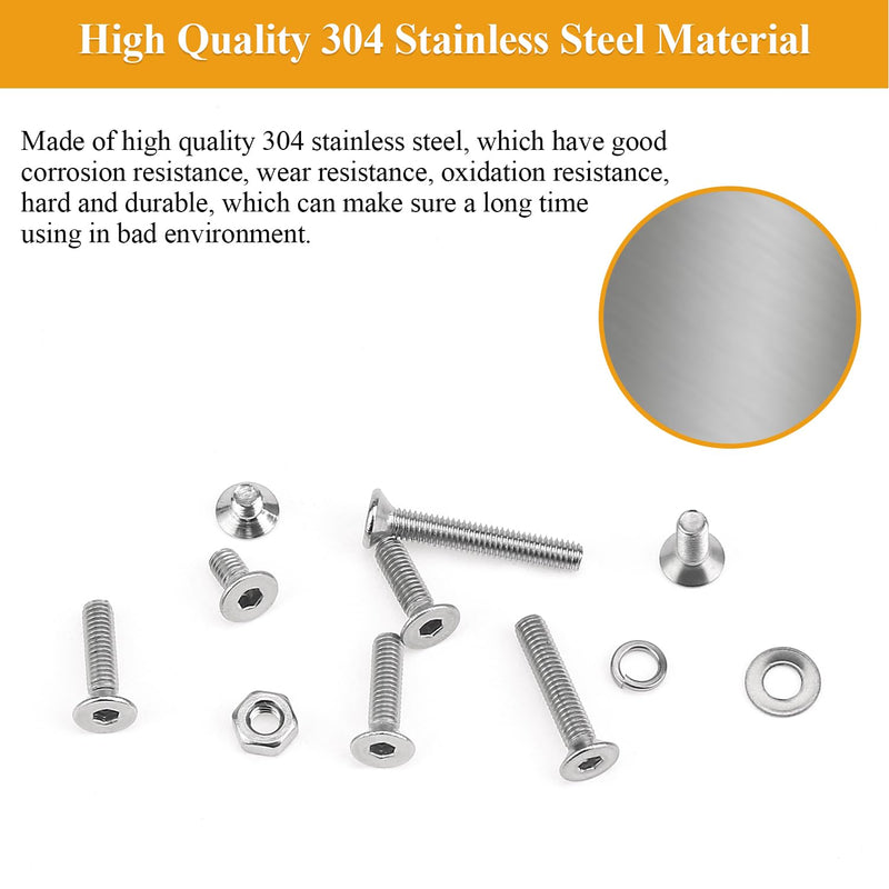 [Australia - AusPower] - 565 Pieces M3 Screws Nuts Washers Set, Sutemribor M3 x 4/6/8/10/12/16/20mm Countersunk Head Socket Cap Screws Nuts Washers Assortment Kit, 304 Stainless Steel, Fully Threaded 