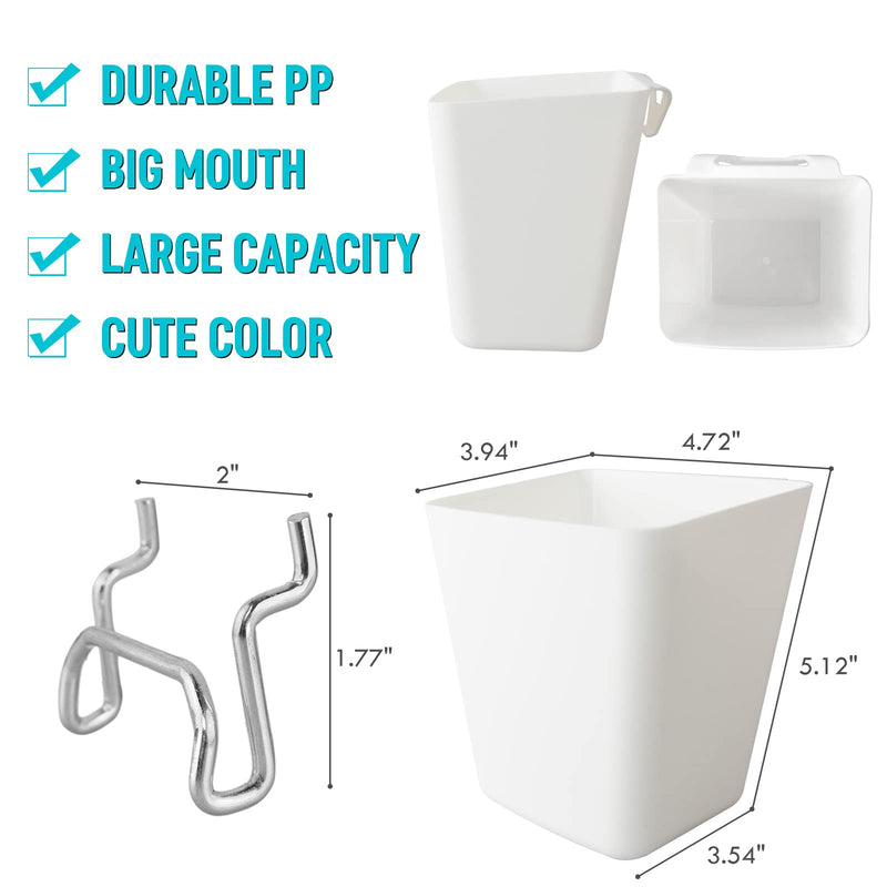 [Australia - AusPower] - G.CORE Large Pegboard Cups Peg Board Storage Bin 6 Pack with Hooks, Square Box Shape Pegboard Cup Holder Accessories for Garage Workbench/Craft Room/Office/Playroom/Home Kitchen Organization (White) White 