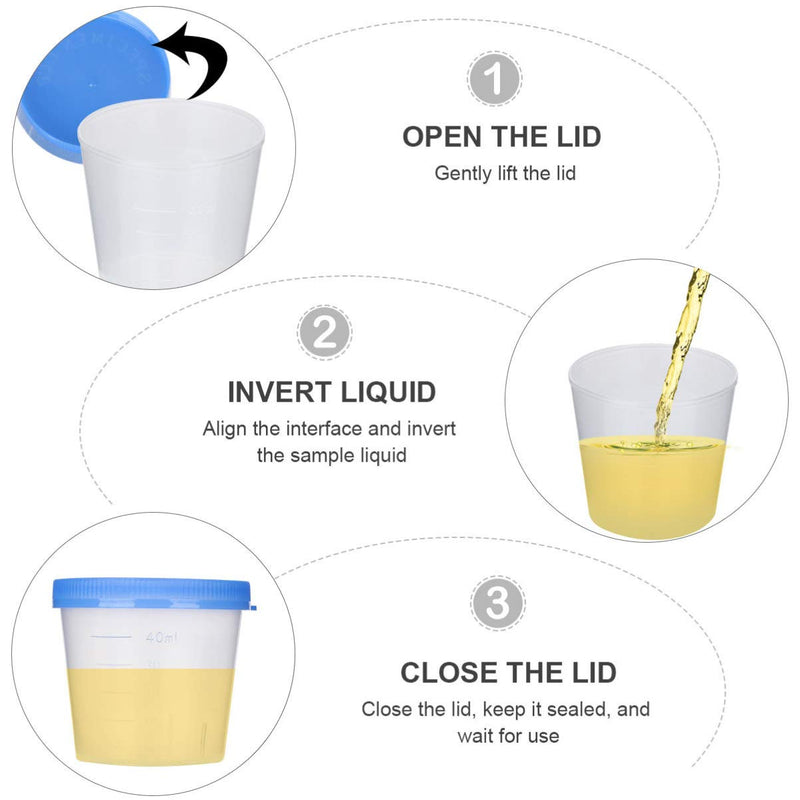 [Australia - AusPower] - Sterile Cups Urine Cup 50pcs 40ml Plastic Sample Cups Specimen Collection Cups with Lids Urine Container Specimen Containers Urine Testing Accessories (Random Color) 