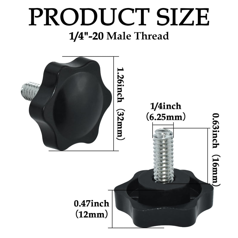 [Australia - AusPower] - 4 Pieces Star Hand Knob, 1/4"-20 x 0.63“ Threaded Post Black Plastic Hex Shaped Clamping Knob Handle 32#1/4*16mm 