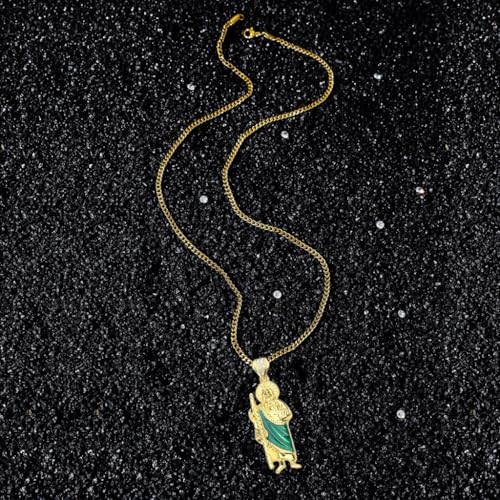 Gold Color Saint. Jude Pendant Necklace Adjustable Length Neckchain Religious Choker Unisex Jewelry for Men and Women