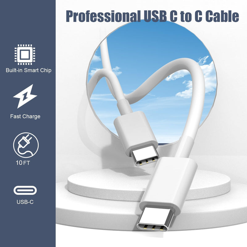 iPhone 17 Air/16e/15 Pro Max Charger Fast Charging, 2Pack 20W Dual USB C Fast Charger Block 10FT Long USB C to C Charging Cable Cord for iPhone 17/17 Pro/17 Pro Max/16 Pro Max/15 Pro/15 Plus/iPad Pro White 2Pack（10FT C-C） 2