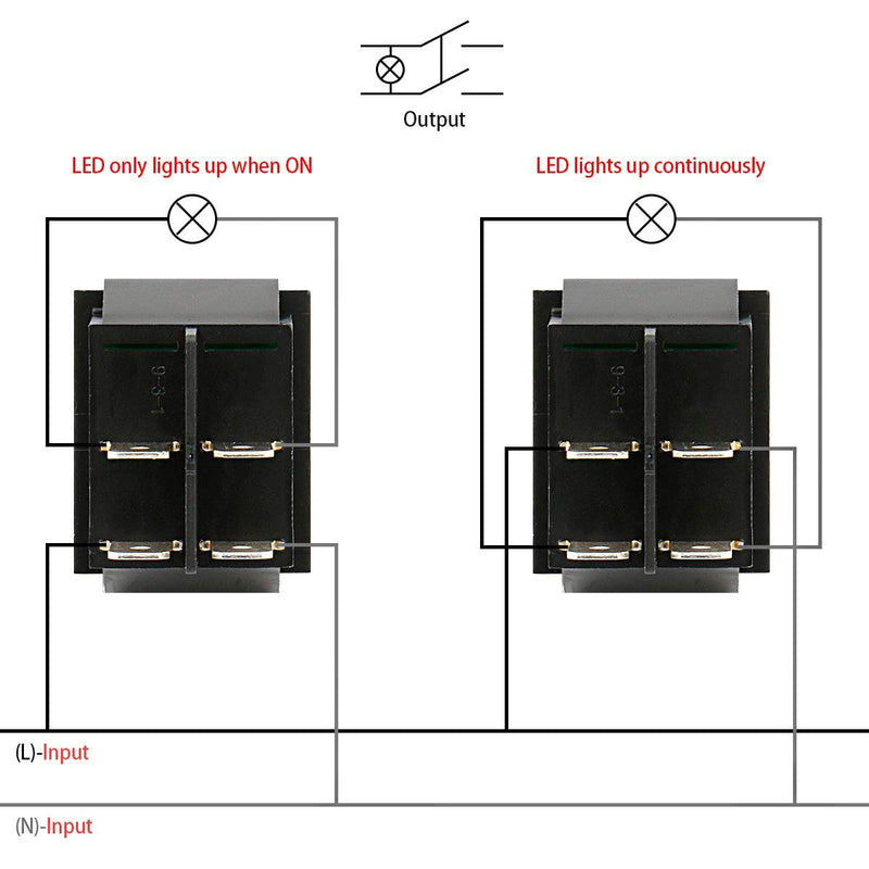 [Australia - AusPower] - Rocker Switch ON-OFF DPST 4 Terminals Red light 16A 250VAC 2Pack 