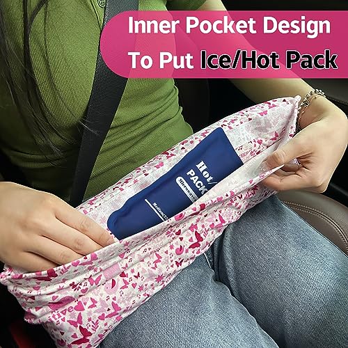 Supfitness Mastectomy Pillow Hysterectomy Pillows C Section Recovery Must Haves Essentials Products Seat Belt Cushion Post Surgery Gifts for Women Breast Pillow Cushion with Insert Ice Pockets Pink Butterflies