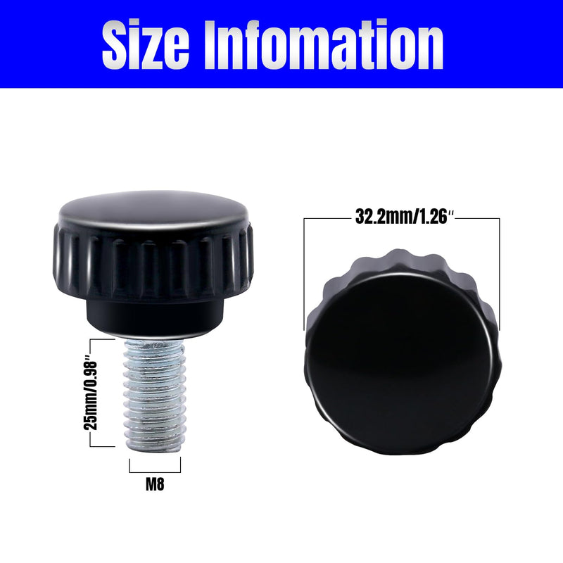 [Australia - AusPower] - 8pcs Metric Male Thread Knurled, M8 x 25mm Black Thumb Screw Clamping Knobs Plastic Grip Threaded Knurled 