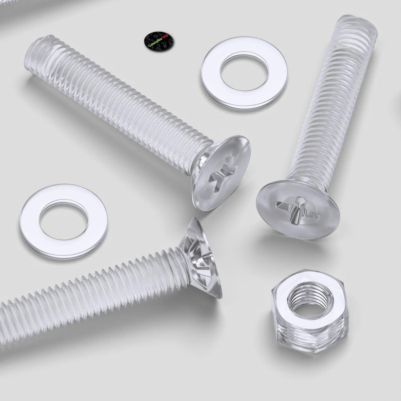 [Australia - AusPower] - 20 x Crosshead Countersunk Screw Nuts and Bolts, Transparent Clear Plastic Acrylic, M8 x 40mm - Acrylic Plastic Screws, Ideal Conversion 5/16 x 1-37/64 