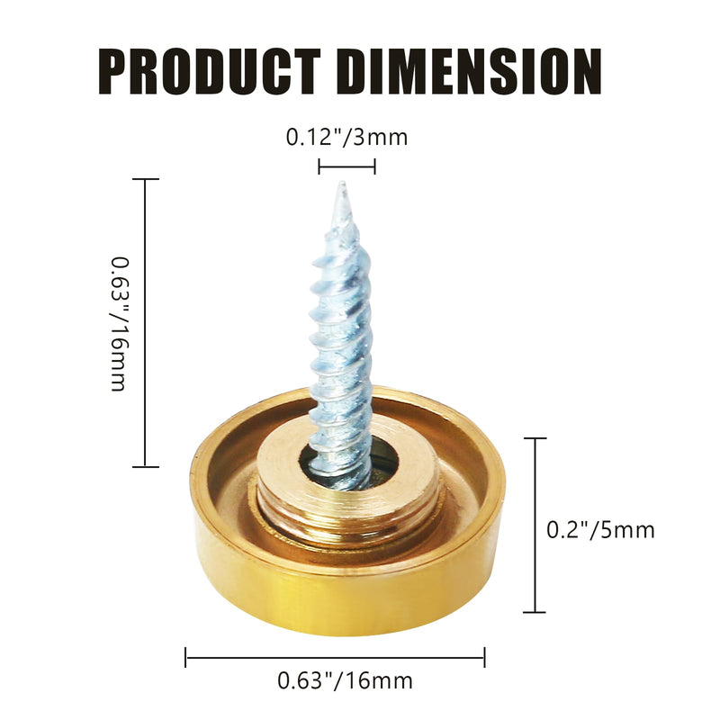 [Australia - AusPower] - 20 PCS Screw Covers Caps, 16mm/0.64" Dia Decorative Mirror Screws Cap Nails, Stainless Steel Sign Holder Advertising Nails Fasteners Cover Nails(Gold) Gold 