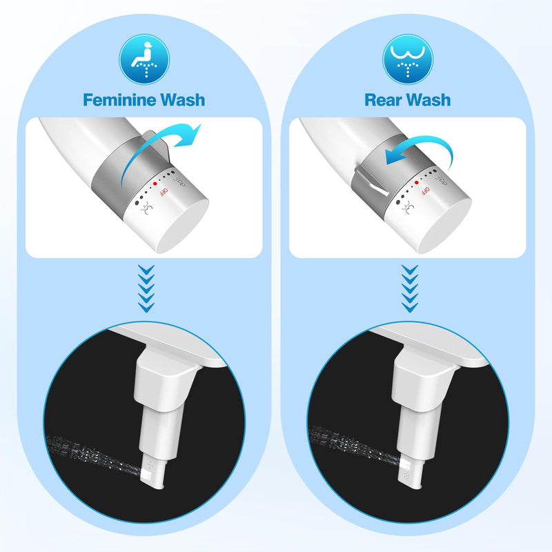 Non-Electric Bidet Dual Mode Bidet Attachment for Toilet, Ultra Slim Rotary Switch Retractable Nozzles for Rear & Feminine Cold Water Wash, Adjustable Water Pressure, Stainless Steel Inlet