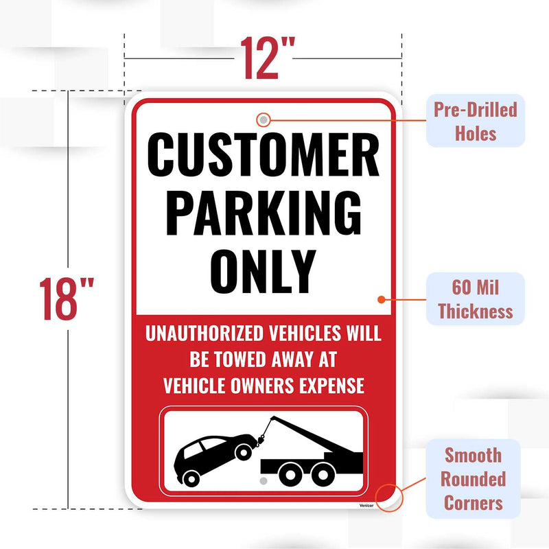 2PC Customer Parking Sign, 18 x 12 Inches - Aluminum - Customer Parking Only Sign for Business 18" x 12"