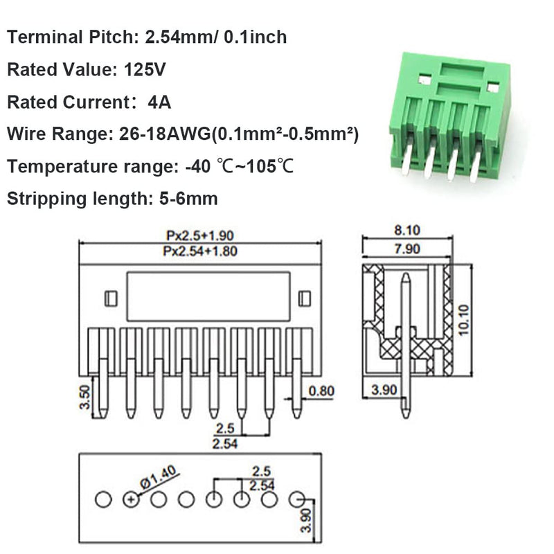 [Australia - AusPower] - 10Set 3-Pin 125V 4A 2.54mm 0.1" Pitch PCB Mount Screw Terminal Block Connector for 26-18AWG Cable 2.54mm-3-Pin 