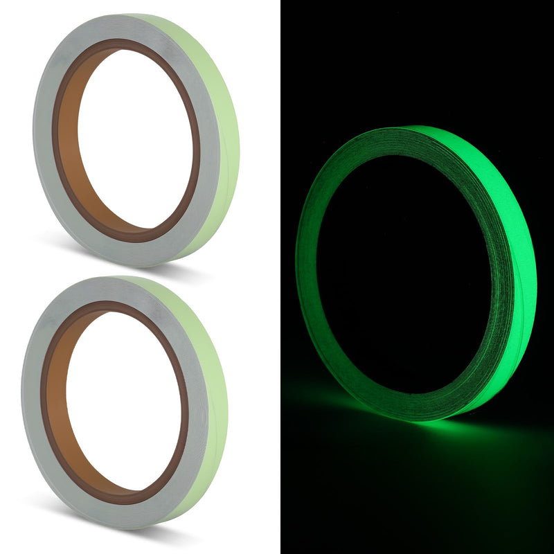 2 Roll Glow Dark Tape, 1/2in × 33 Ft Fluorescent Waterproof Glow in the Dark Tape, High Visibility Glow Dark Reflective Tape for Night Decorations, Stairs, Exit Sign