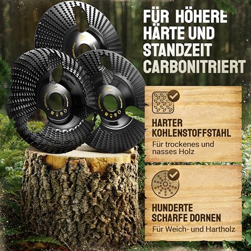 Eagle Focus Wood Grinding Disc 125mm Set Angle Grinder [Extra Sharp] | Flex disc for wood, root mill, paint mill, tree stump grinder, rasp disc, grinding with a flex grinding disc 125 mm (with transparency) Set of 3