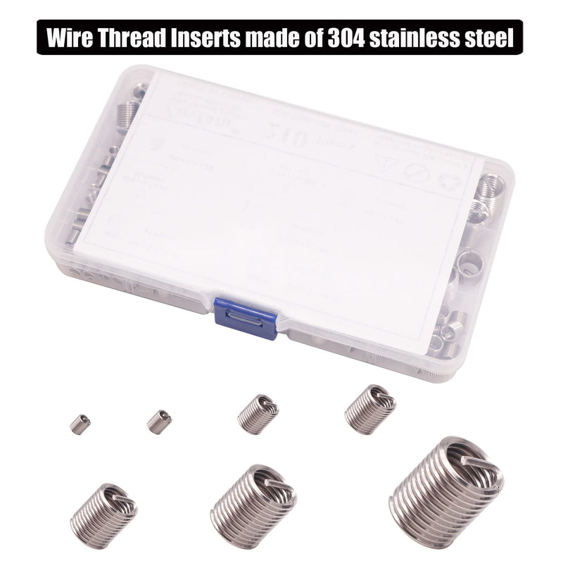 [Australia - AusPower] - Wire Screw Sleeve Thread Repair Inserts Assortment Kit 304 Stainless Steel Metric M3 M4 M5 M6 M8 M10 M12 Wire Thread Inserts Helicoil Thread Repair Kit 210Pcs 