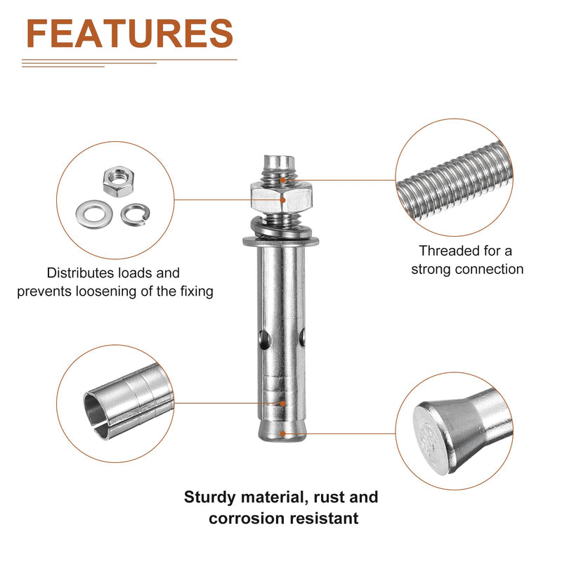 [Australia - AusPower] - M8 x 60 Expansion Bolts - 5Pack- Good for Concrete Dry Brick Block Walls - 304 Stainless Steel - Silver M8 x 60 5 